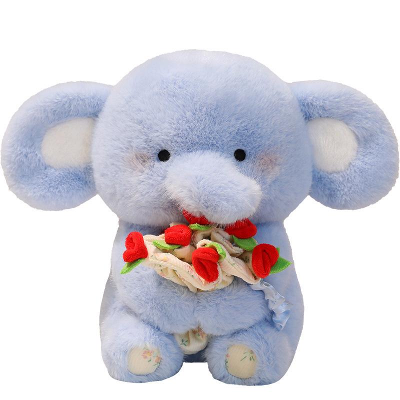 Cute Sitting Posture Hugging Roses Baby Elephant Doll Plush Toy Doll Children's Pillow Valentine's Day Gift Girl