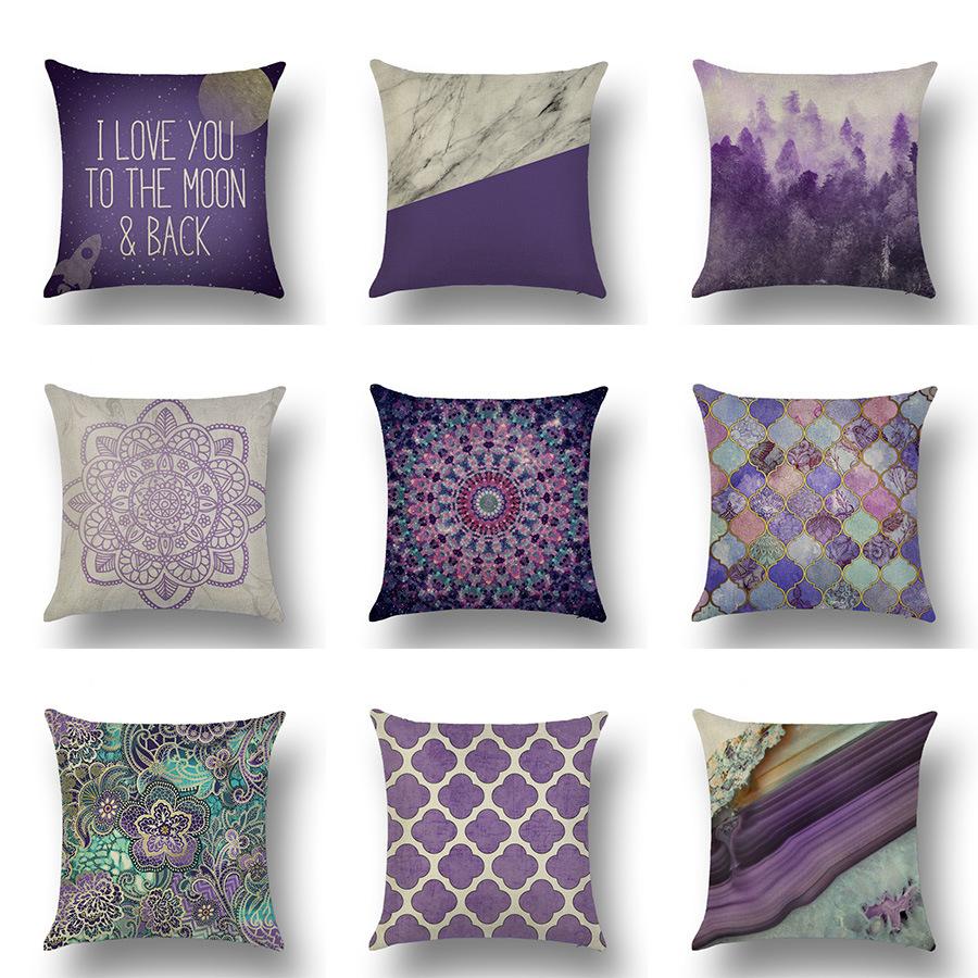 Purple Cartoon Modern Simple Linen Pillow Cover  Office Home Car Pillow Cover Premium Durable Quality
