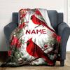 Cardinals Amidst Festive Red Flowers And Greenery With A Snowy Backdrop Multi Purpose Customizable Blanket Customize Your Name Soft Warm Cozy Throw