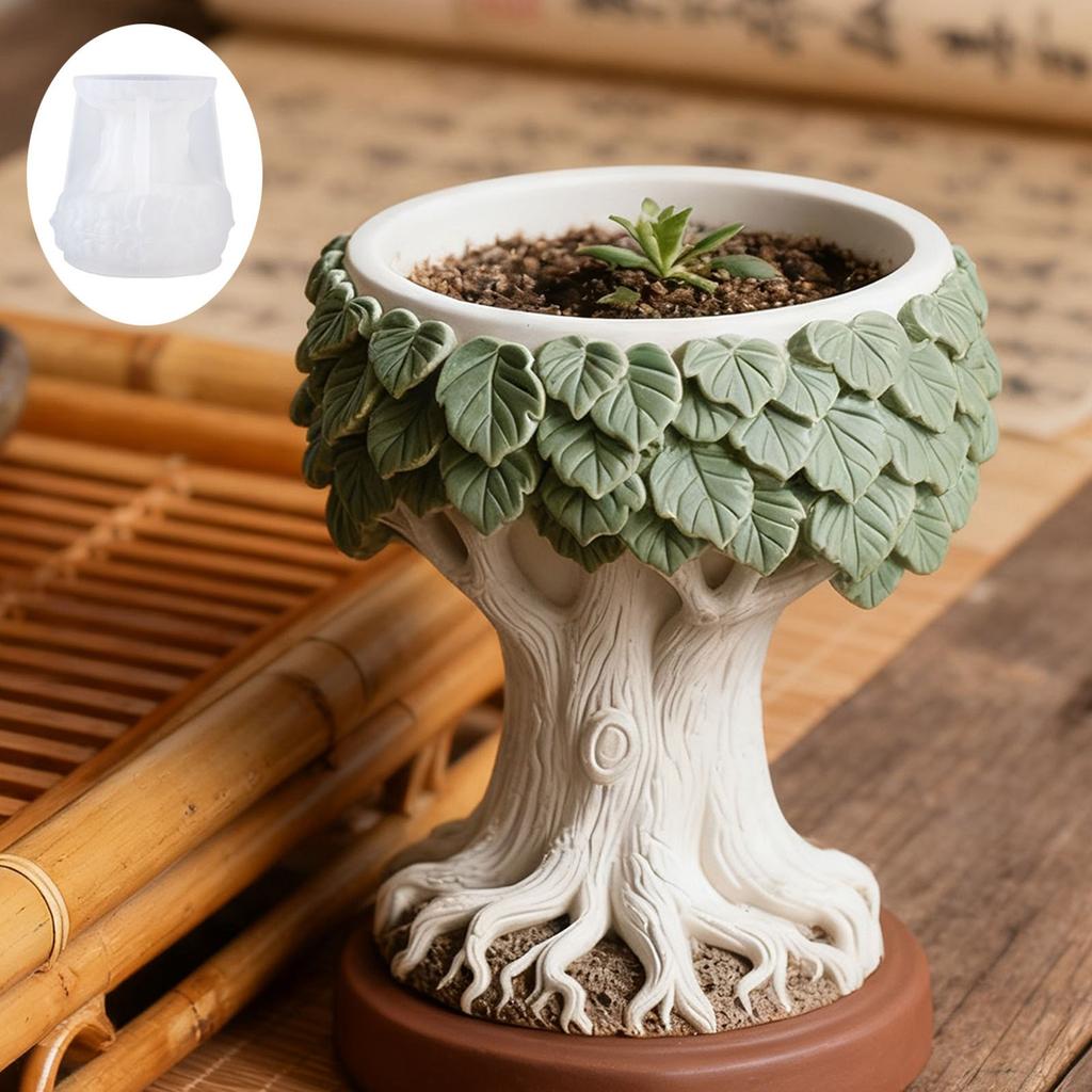Matriță Cupă Parfumată din Gips cu Frunză și Trunchi de Copac 3D, Matriță Cupă de Depozitare DIY din Ciment Rășină Epoxidică, Ornament Ghiveci de Flori Matriță Silicon