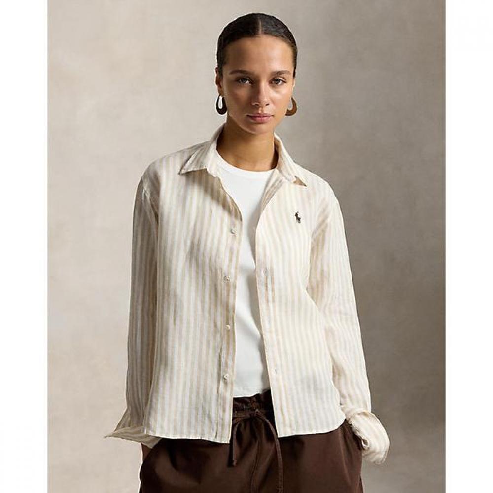 Polo Ralph Lauren Women S Wide Crop Gingham Linen Shirt wmpoShtndo21167999 S