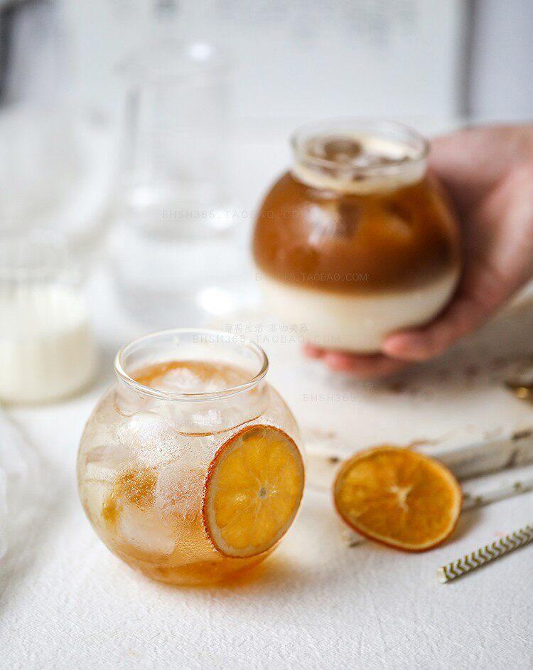 Round Spherical Glass Cup Ice Coffee Milk Tea Cold Drink Cup Transparent Microwavable Dessert Cup
