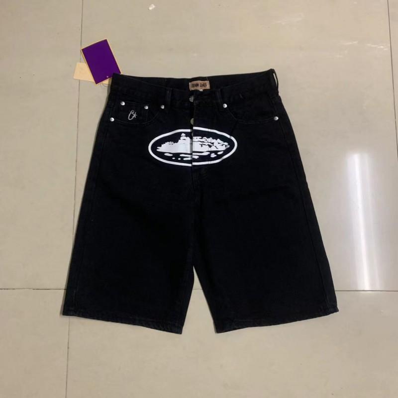 Corteiz Roztrhané Džínové Šortky S Výšivkou Hvězd Vintage Streetwear Rovný Střih Střední Pas Ležérní 5/8 Délka Džíny Pánské