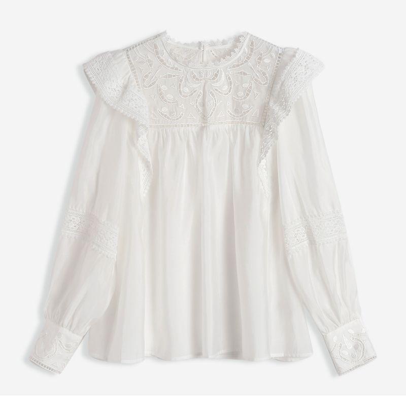 

Aozhiguo Cut Out Lace Shirt White French Embroidery