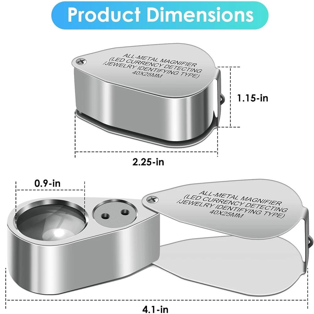 Lente d'ingrandimento illuminata a LED 40X con Vetro Ottico e Luce UV per Collezionismo di Monete e Ispezione di Francobolli in Alloggiamento Metallico