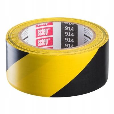 Scley Taśma Ostrzegawcza Klejąca Żółto-czarna 48 Mm X 33 M