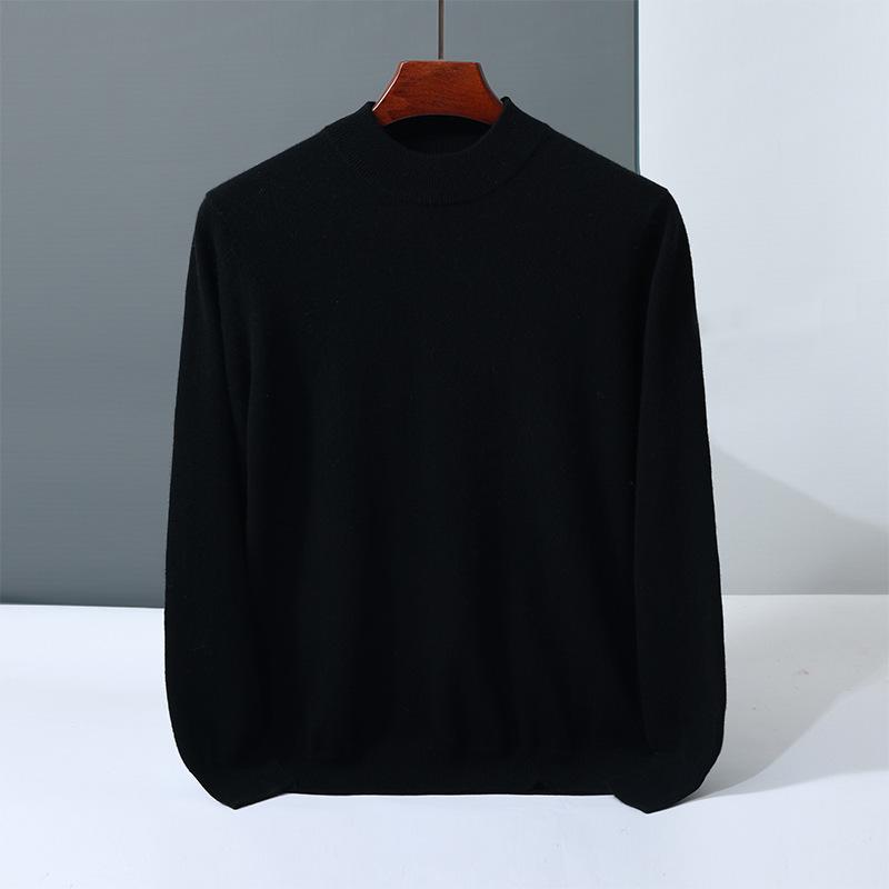 Solid color simple cashmere sweater men's semi-turtleneck pullover new knitted cashmere