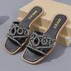 New summer new flat-heeled rhinestone one-word sandals women's leisure vacation beach drag women's drag