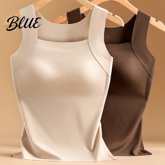 Thermal Insulation Tank Undershirt Chest Lined Sleeveless Women Fleece Top for Underwear with Pads Built
