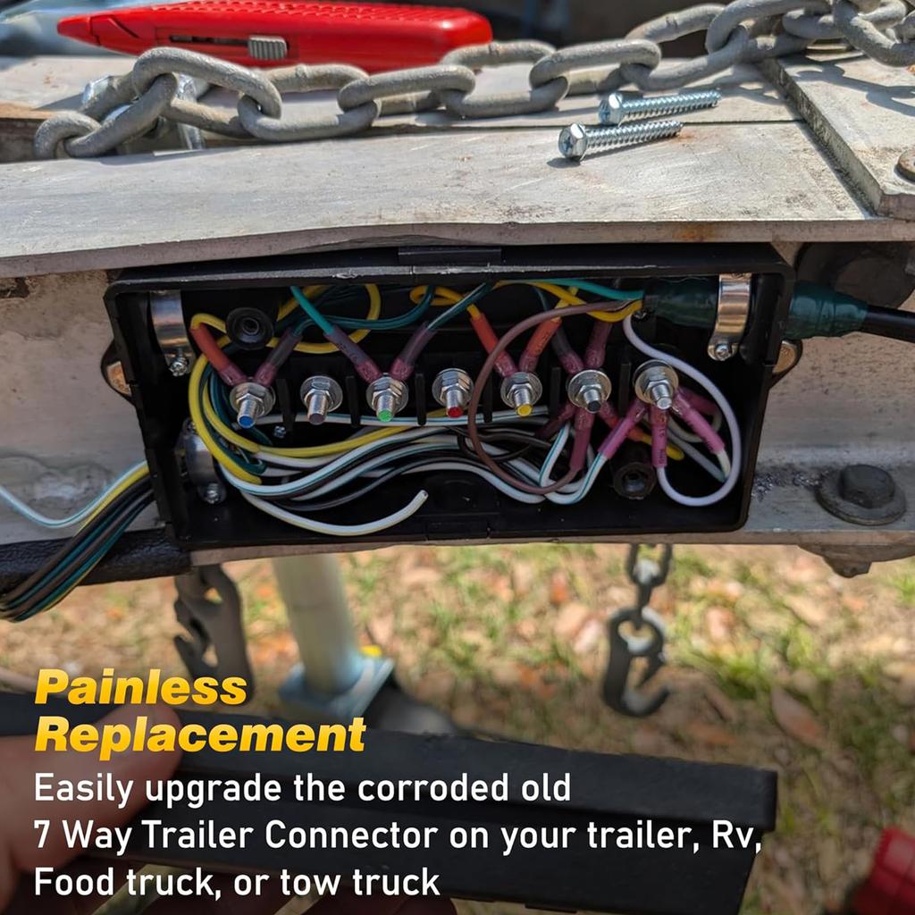 Universal 7 Blade Trailer Wiring Kit with Junction Box 7 Wire Trailer Light Harness Suitable for Various Towing Needs