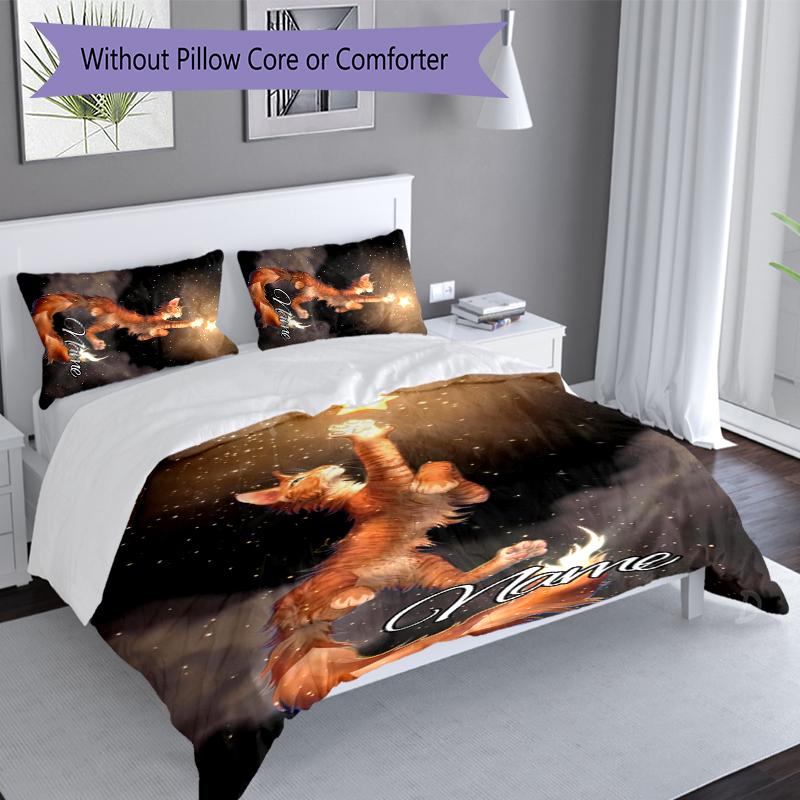 3pcs Custom Name Warriors Cats Bedding Set,Includes 1 Duvet Cover and 2 Pillowcases,All-season Bedroom Decor