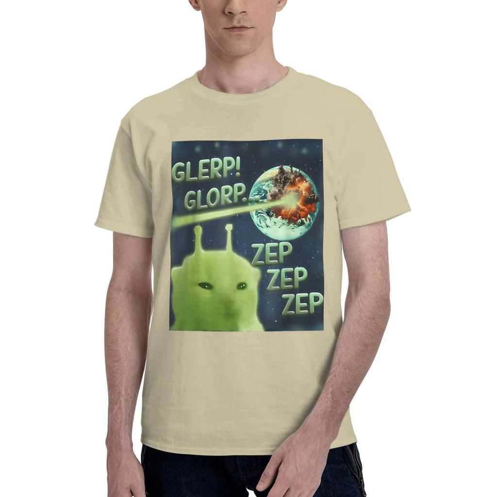 Funny Alien Brainrot Cat Meme Gift T-Shirt Summer Cotton Men's Women Top Tee Short Sleeve Clothing Streetwear Loose Casual Trend