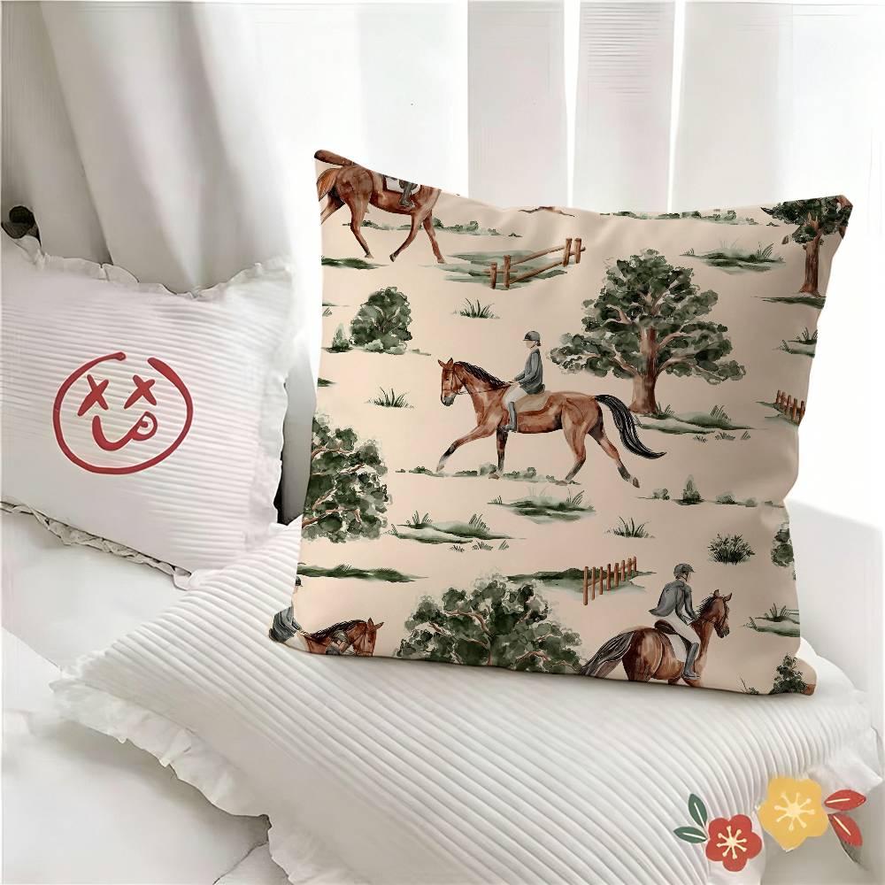 pc Classic Equestrian Pillow Case Fashion Square Pillowcase Bedroom Sofa Room Ins Decoration Leisure