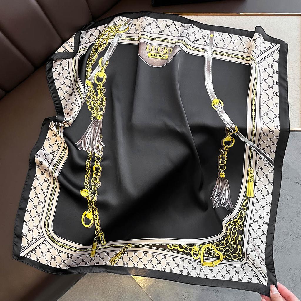 Fashionable Bandana Imitation Silk 70*70Cm Chain Print Square Scarves Women SpringSummer Soft Satin Scarf Hijab Neckerchief