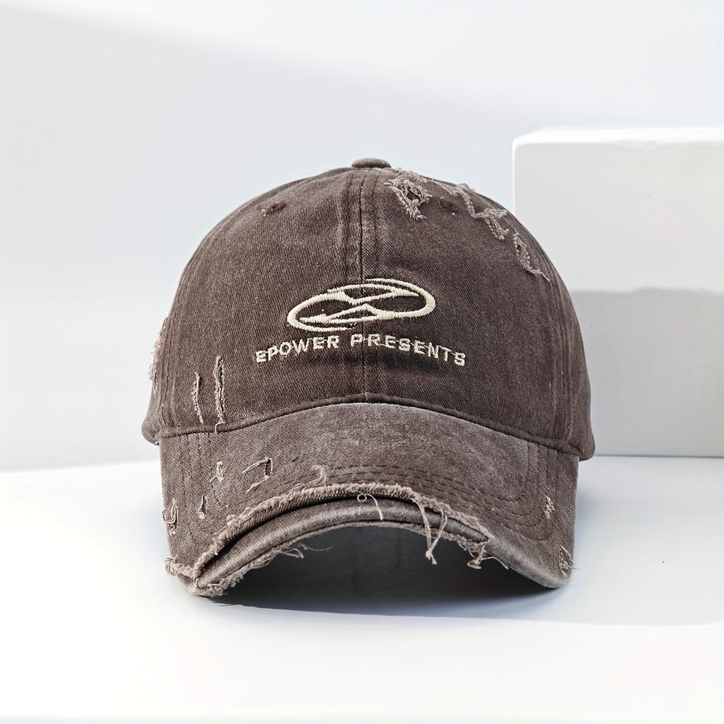 Vintage-Inspired Men's Denim Baseball Cap with Distressed Letter Design - Fashionable Streetwear