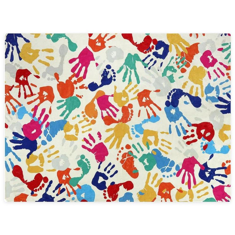 Colored Handprint Interactive Floor Mat Living Room Sofa Rug Nursery Kid's Play Mat Bedroom Rug Parent-child Activity Rug