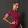 Women's Summer Seamless Ruched T-Shirt Yoga Suit - High Elastic Short Sleeve for Running and Fitness