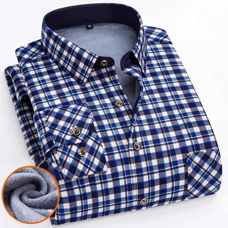 Men's Winter Sherpa Lined Flannel Shirt Jackets Long Sleeve Button Down Fleece Dress Shirts for Men Casual Warm Comfortable Thermal Shirt With Pockets