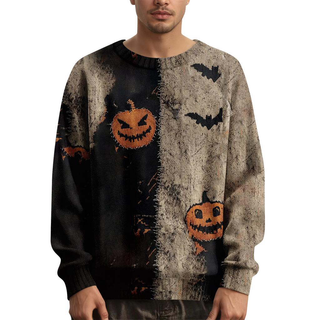 Herre Langermet Pullover Genser Casual Halloween Trykk Strikket Oversized Genser