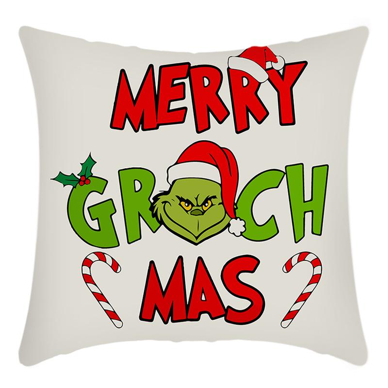 Grinch Linen Throw Pillowcase Holiday Sofa Office Cushion Pillowcase Green Furry Christmas Pillowcase