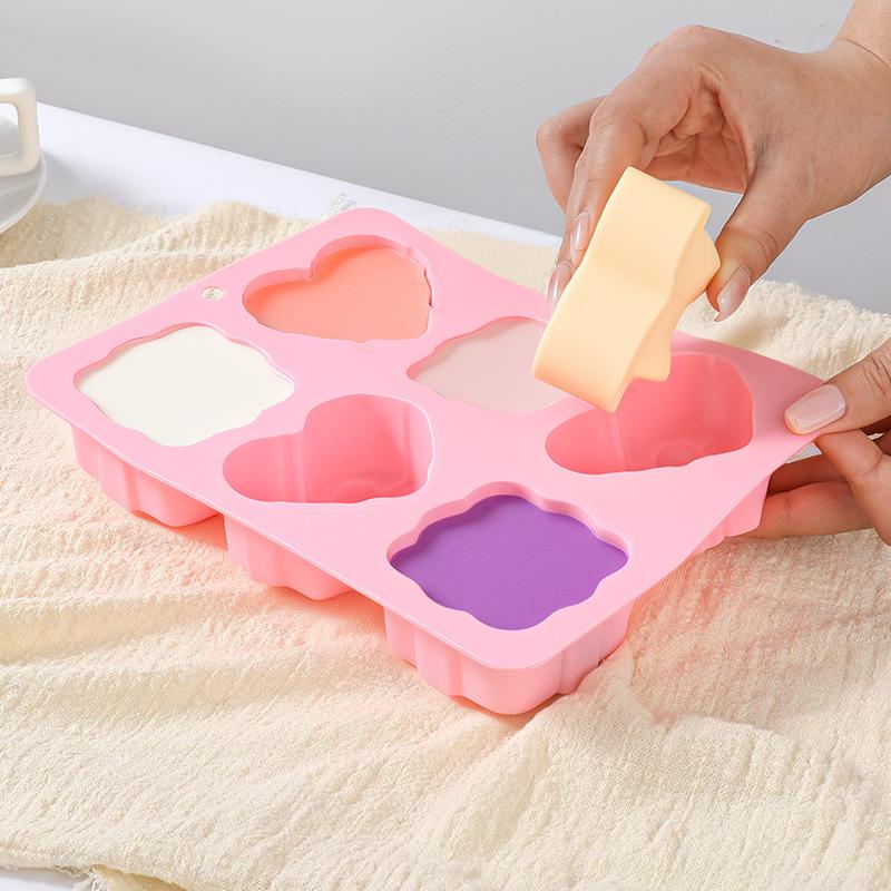 6 Holes Silicone Molds Rectangle Heart Shape Forme Diy Handmade Mould For Cake Cupcake Pudding Candle Soap Making Supplies Tool ONESIZE