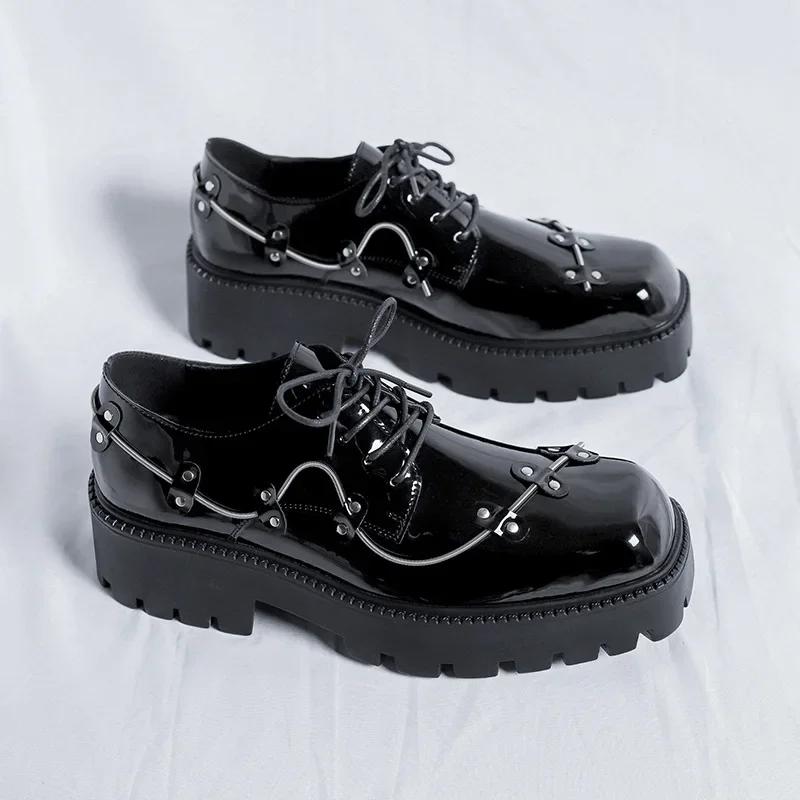 Black Brogue Shoes Men Classic Platform Oxford Dress Shoes Men Retro Patent Leather Footwear Low-Ankle Party Shoes Zapatillas
