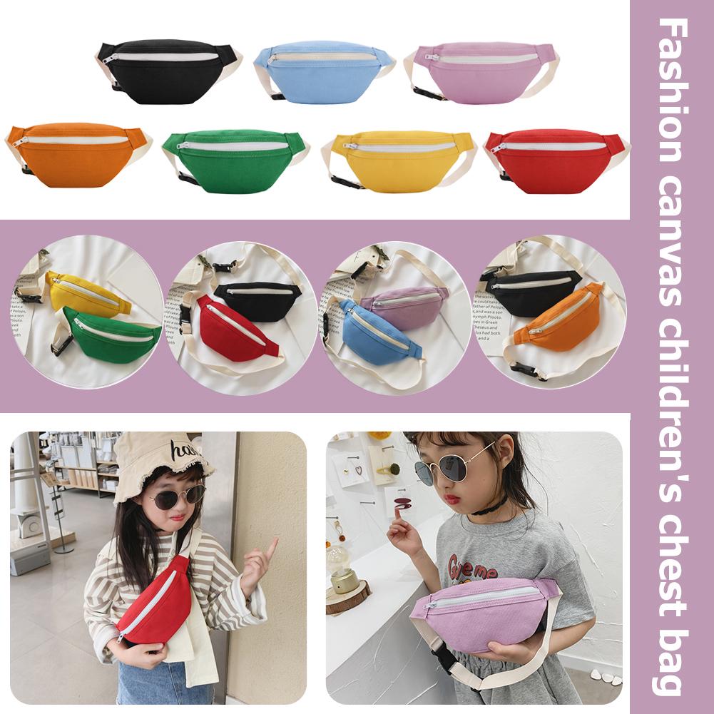 Kids Girls Casual Fanny Waist Bag Canvas Chest Bum Belt Pack Zip Ladies Casual Elegant Lightweight Daily Shoulder Pouch