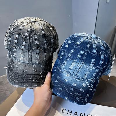 Ripped Sequined Cowboy Hat Men's and Women's Personalized Fashion Cap Spring and Summer Street Versatile Sunshade Baseball Cap