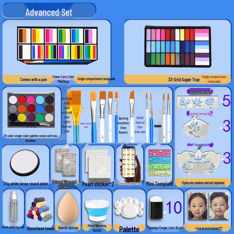 MengHui 12-Color Kids' Face Paint Set - Water-Soluble Body & Stage Makeup