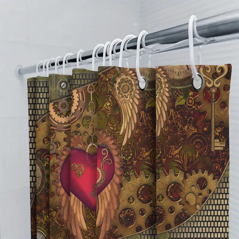 Vintage Heart Wings Shower Curtain Romantic Gothic Decor Bathroom Set Waterproof Artistic Tapestry Home Textile Bedroom Backdrop