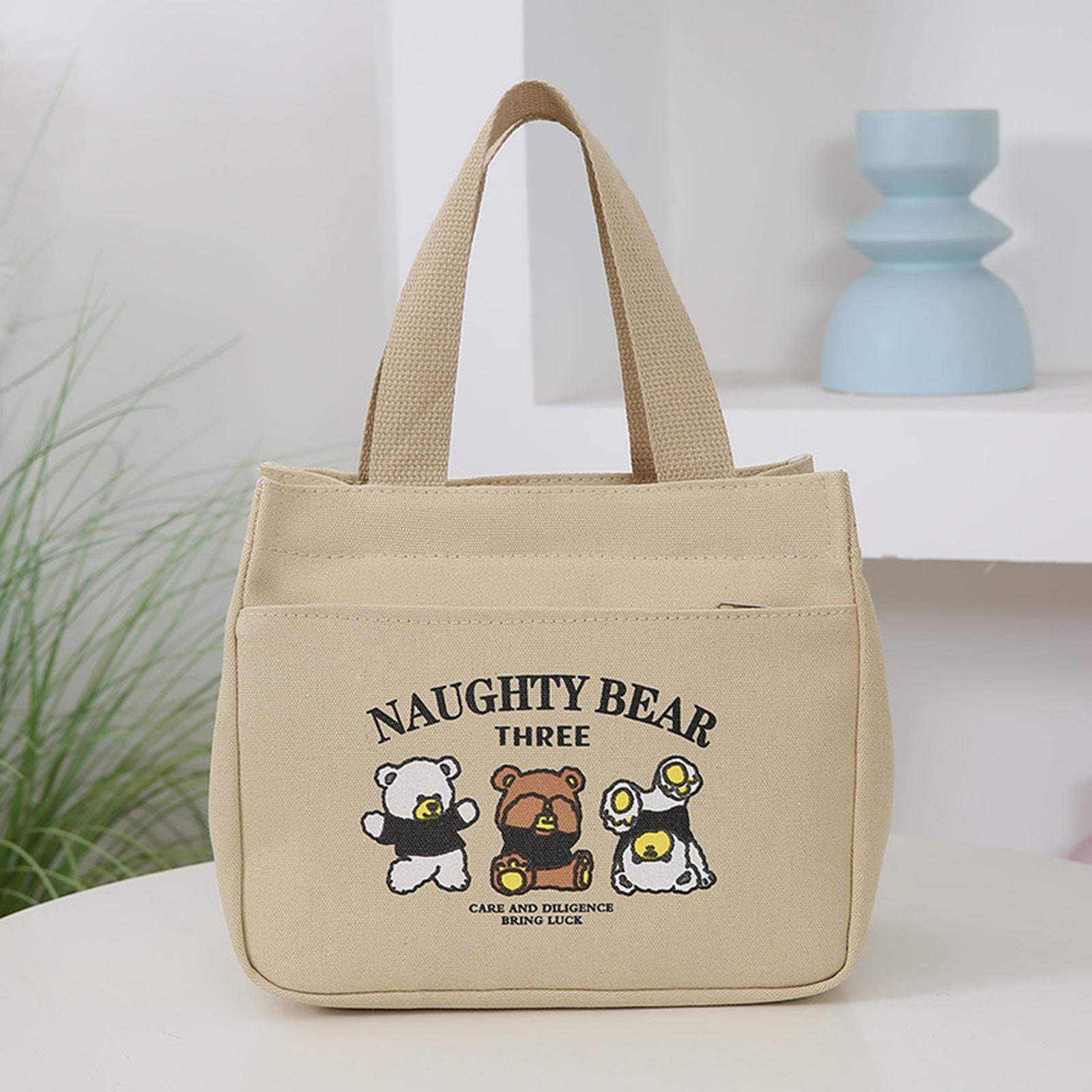 Cartoon Simple Rabbit Pattern Printed Canvas Handbag Office Worker Lunch Tote Bag Storage Bags чёрный