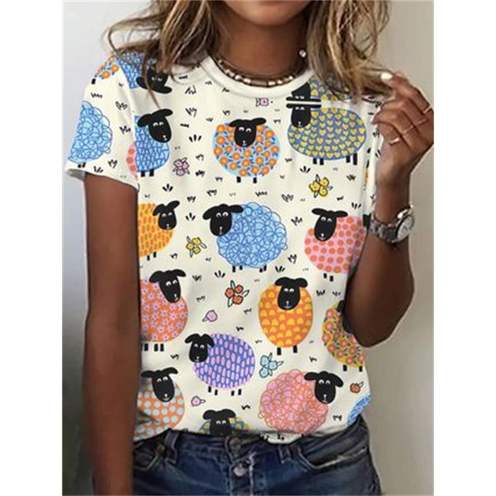 Women's T-shirt Cute Animal Cartoon Dog 3D Printed Cartoon Dog Casual Fashion Short Sleeve Animal Retro O-neck T-shirt