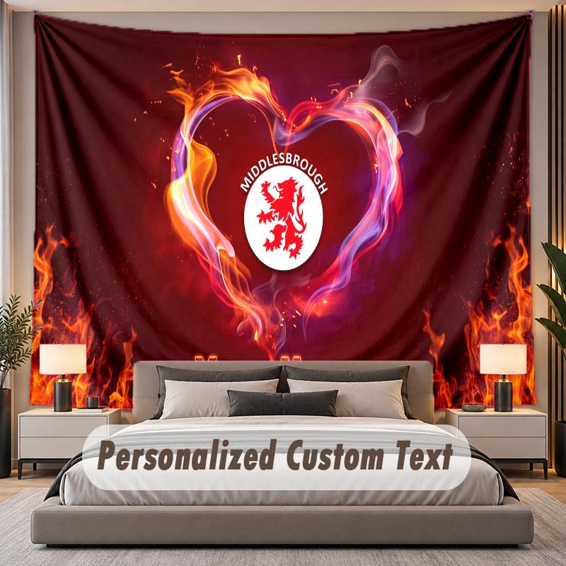 Custom Name Text Tapestry Middlesbrough FC Personalized Polyester Wall Tapestry For Bedroom And Room