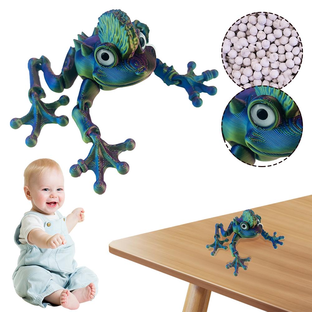 3D Printed Articulating Frog Figurine with Simulation Eyeball for Kids Adults