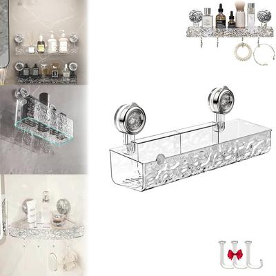 Bathroom Rack Shower Shelf Bathroom Storage Shelf with Suction Cup Wall Mount No-drill Removable Bathroom Shelves Easy Install