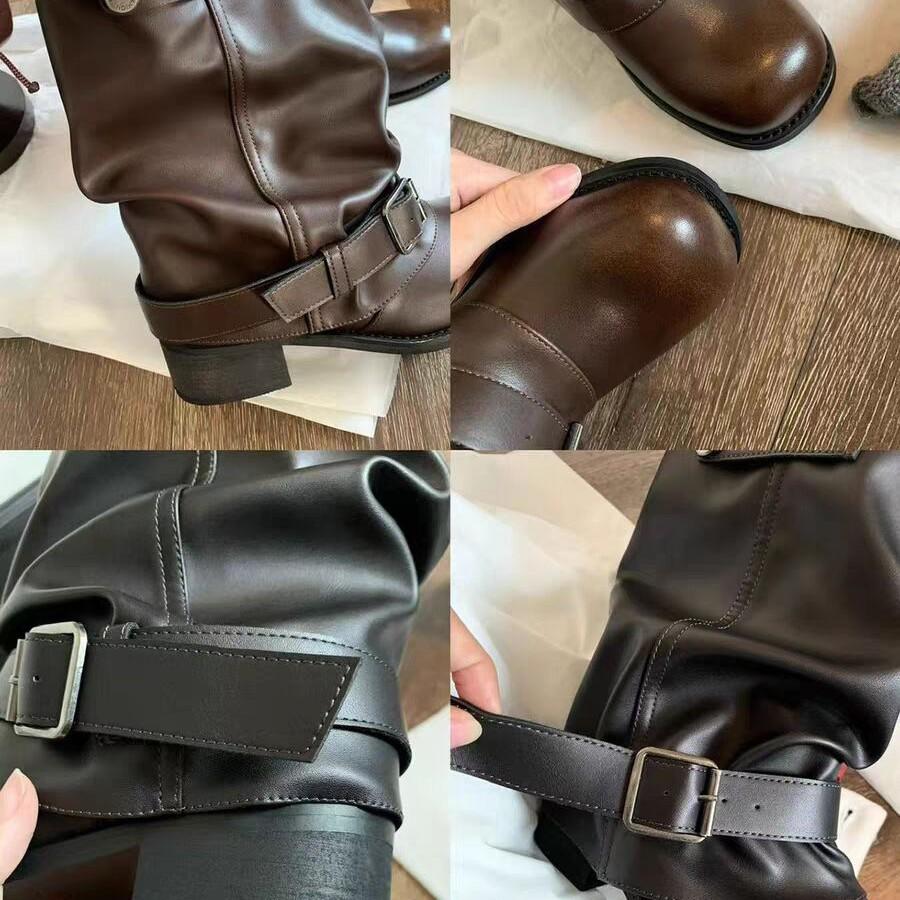 Grape Mother Studiolee Wasteland Wind Thick Bottom Heightening Width Big Tube Circumference Pile Boots Western Short Boots Women Autumn and Winter