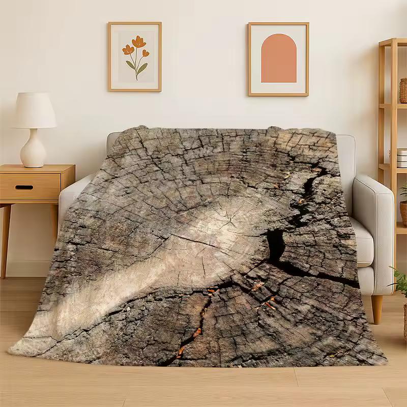 Natural Wood Grain Retro Tree Rings Flannel Blanket Soft Throw Blanket for Bedroom Living Room Bed Travel Picnic Nap Cover Gift