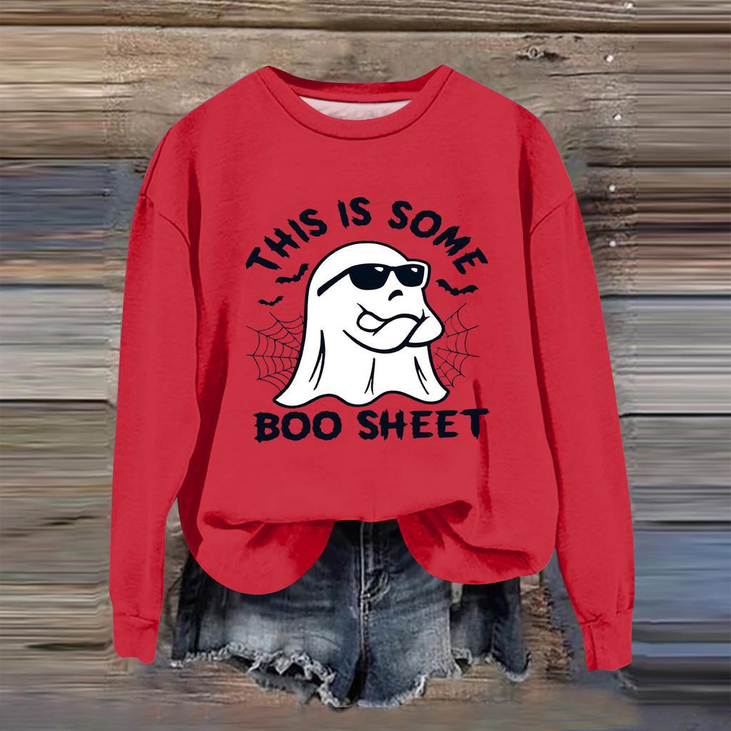 Women's Fashion Casual Long Sleeve Halloween Printed  Neck Sweatshirt