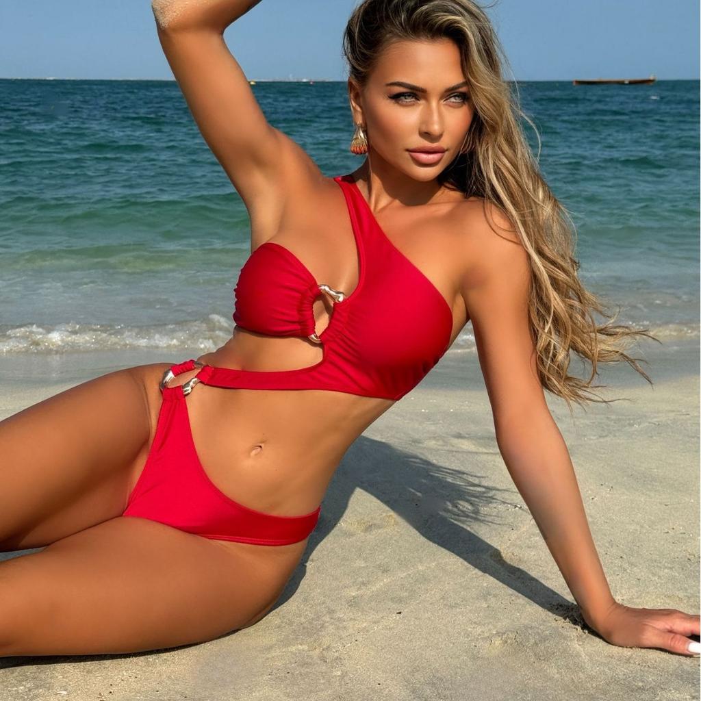 2026 Sexy Hollow Solid Color Special-shaped Accessories New One-piece Swimsuit Swimsuit Bikini