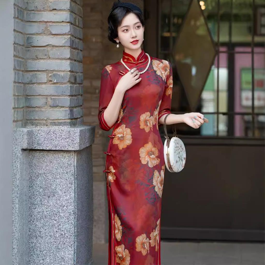 High-end Seven-quarter Sleeve Cheongsam 1011 New Autumn Retro Improved New Chinese Style Dress Femininity Long