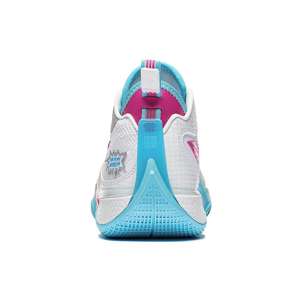 New LINING Shadow 5 Basketball Shoes Men Low Top Standard White/Rose Red ABPT053-2