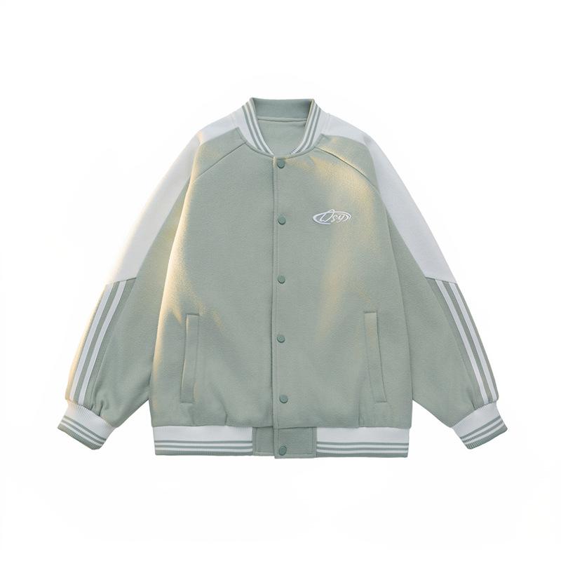 Dopamine Baseball Collar Jacket for Men and Women In The Same Style Spring and Autumn New Hong Kong Style Striped Couple Jacket