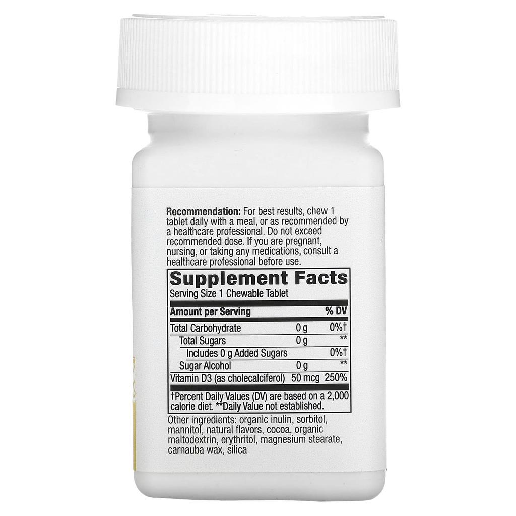 Nature's Way Vitamin D3, Extra Strength, Chocolate Flavor, 50 Mcg (2,000 IU), Sugar-Free, 90 Tablets