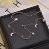 Korean 18K Rose Gold Star & Moon Titanium Steel Anklet with Diamonds - Unique Women's Forest Style, Non-Fading.