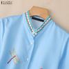 ZANZEA Women Stand Collar Loose Summer Casual Half Sleeve Print Blouse