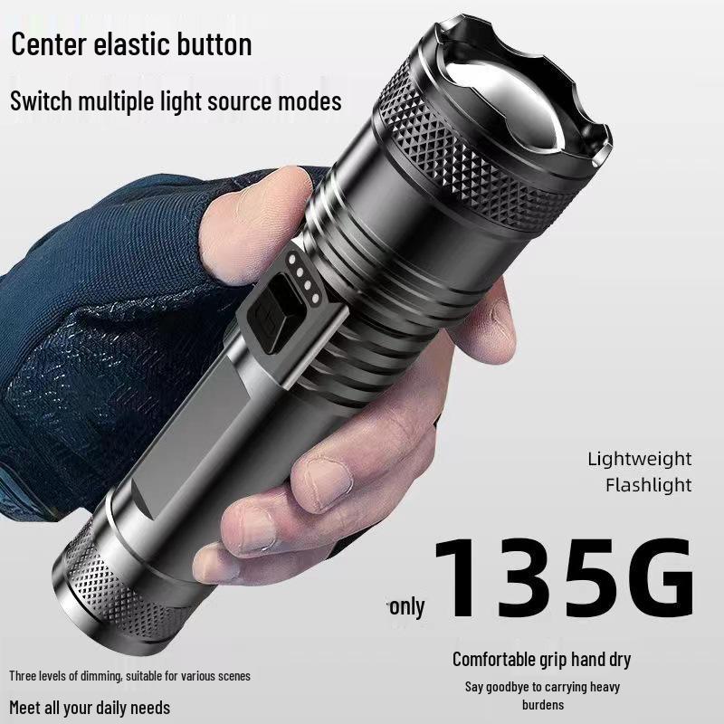 Rechargeable High-Power LED Flashlight with Telescopic Zoom, Super Bright Long-Range Spotlight for Outdoor and Household Use