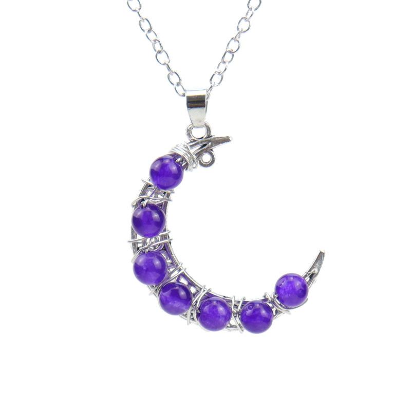 

Vintage Handmade Colorful Beads Agate Beads Crystal Beads Moon Pendant Necklace N552 аметист