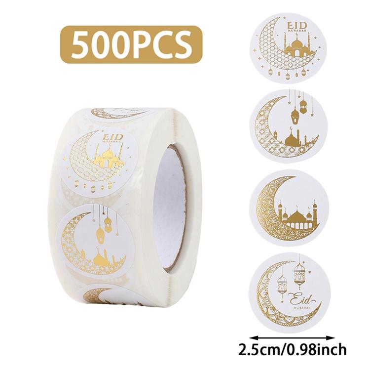EID Mubarak 500pcs Roll Stickers Ramadan Kareem Gifts Packaging Seal Stickers Islam Muslim Festival Party Decor EID Gift Labels