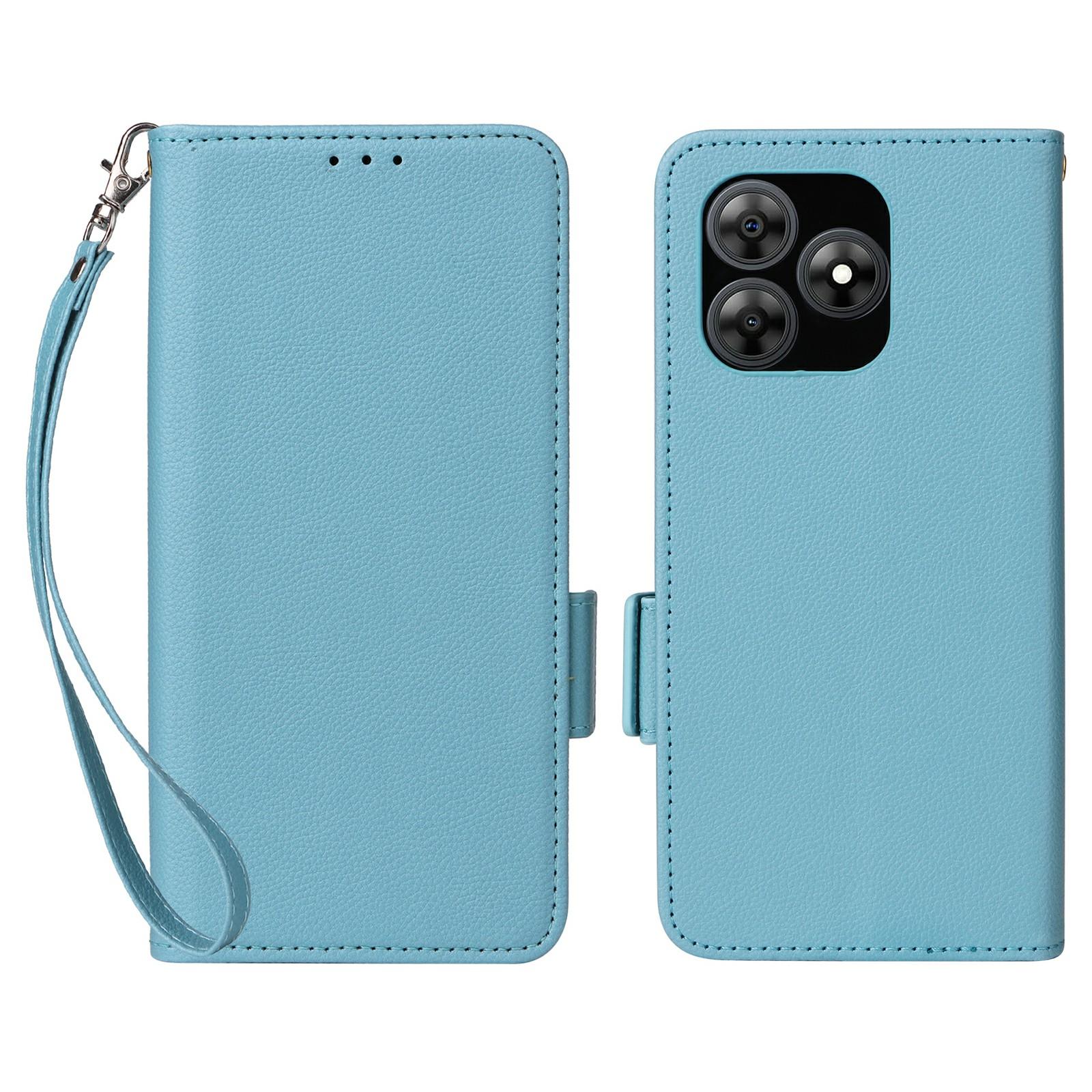 

For Blackview Wave 8C Case with Wrist Strap Litchi Texture PU Leather Wallet Phone Cover Baby Blue