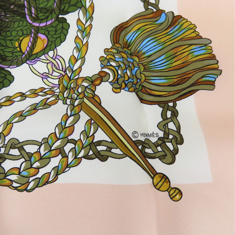 Used HERMES scarf Calle 90 Timpanist Le Timbalier silk pink multicolor Accessory